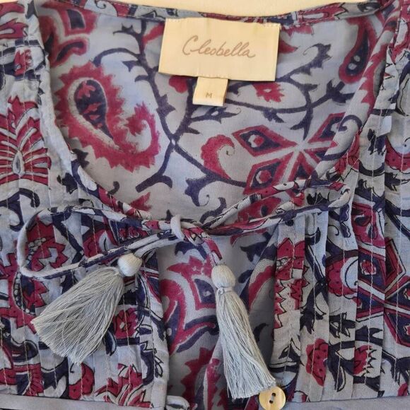 Cleobella Womens Cade Blue Wine Boho Style Delhi Print Tie Belt Ruffle Dress Siz - Picture 7 of 12